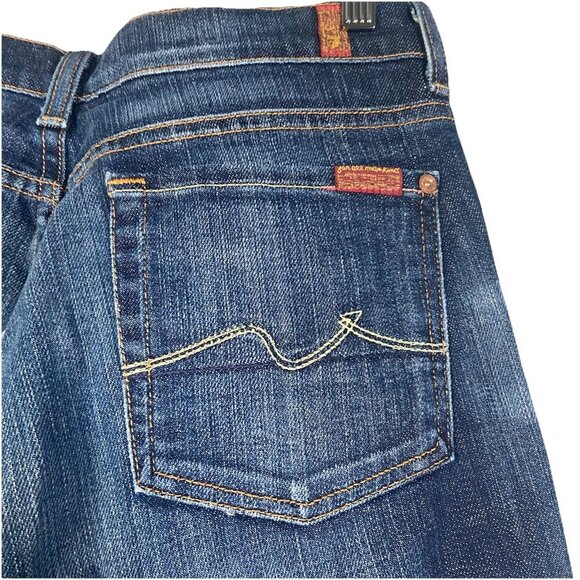 7 For All Mankind Boy Cut Button Dark Denim Women’s Jeans Size 28 X 34 Bootcut - Picture 6 of 12